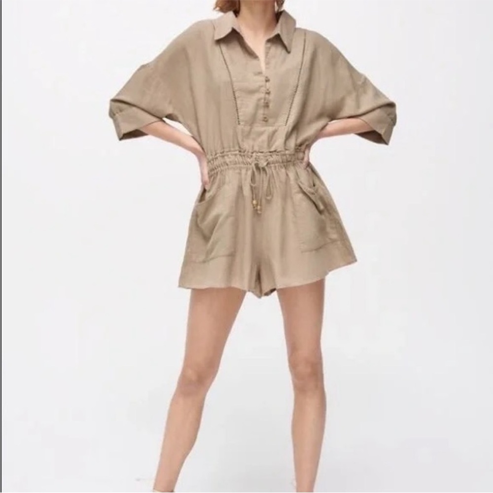 Zara Linen Blend Oversized Romper NWOT